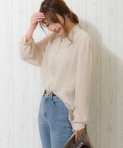 SpRay（スプレイ）の「バンドカラ－サイドスリットシャツ（シャツ/ブラウス・レディース・ホワイト/ブラック/ライトカーキ/グレイッシュベージュ・FREE）」の18枚目の写真