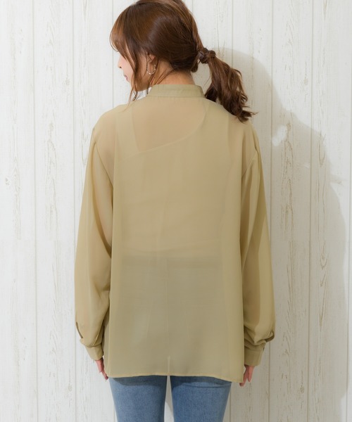 SpRay（スプレイ）の「バンドカラ－サイドスリットシャツ（シャツ/ブラウス・レディース・ホワイト/ブラック/ライトカーキ/グレイッシュベージュ・FREE）」の15枚目の写真