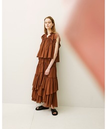 CASA FLINE ティアードスカート フリル ブラウン カーサフライン CASA FLINE（カーサフライン）の「コットンティアードスカート