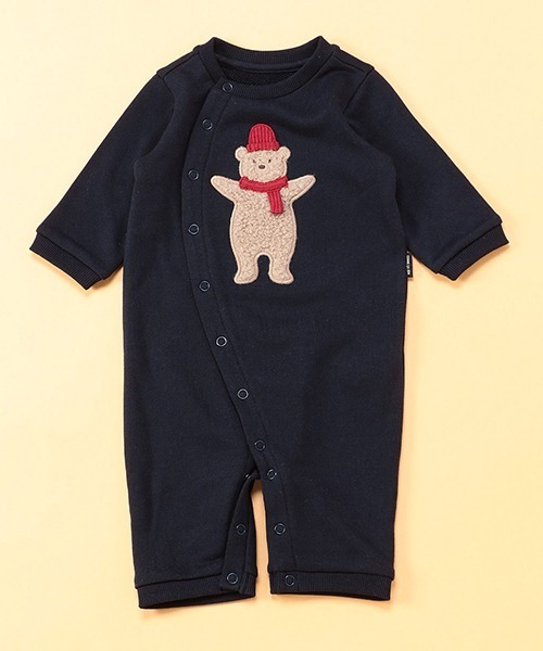 COMME CA ISM（コムサイズム）の「クマアップリケ付き　ツーウェイオール(50-70サイズ)（ロンパース・キッズ・ネイビー/グレー・50-70cm）」の2枚目の写真