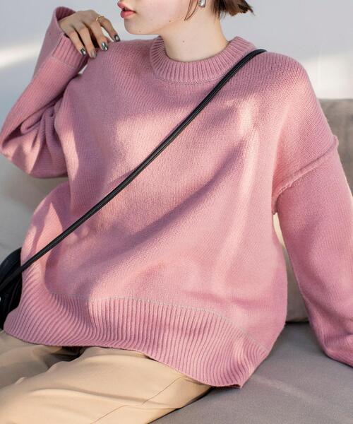 coen（コーエン）の「アウトリンキングクルーネックニットプルオーバー#（ニット/セーター・レディース・ナチュラル/ピンク/ライトグレー/ブラック/オリーブ・FREE）」の5枚目の写真