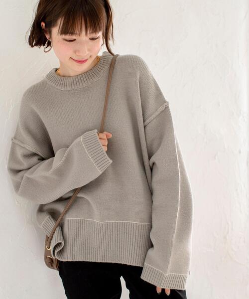 coen（コーエン）の「アウトリンキングクルーネックニットプルオーバー#（ニット/セーター・レディース・ナチュラル/ピンク/ライトグレー/ブラック/オリーブ・FREE）」の13枚目の写真