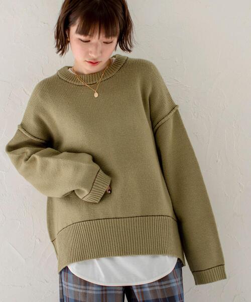 coen（コーエン）の「アウトリンキングクルーネックニットプルオーバー#（ニット/セーター・レディース・ナチュラル/ピンク/ライトグレー/ブラック/オリーブ・FREE）」の8枚目の写真