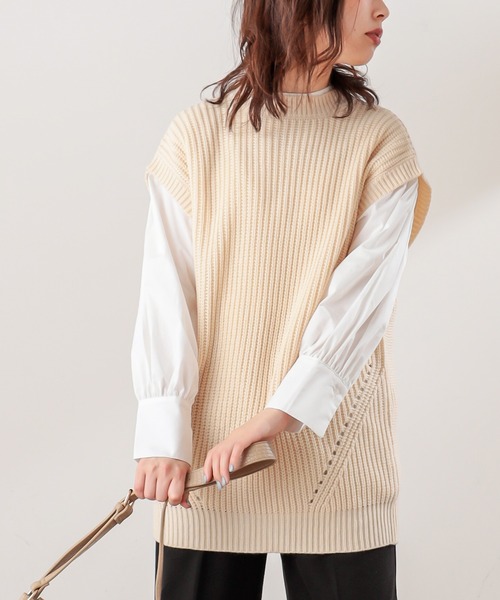 natural couture(ナチュラルクチュール)の「BACKレースアップゆるベスト(ベスト・レディース・アイボリー/ブラック/ベージュ・FREE)」の4枚目の写真