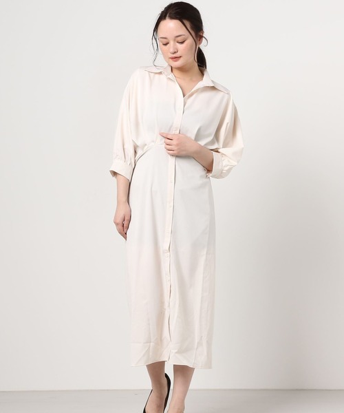 ABITOKYO（アビトーキョー）の「ボリューム袖ウエストタックシャツロングワンピース（ワンピース・レディース・ブラック/ベージュ/ダークグリーン/ブラウン/ブルーグレー/グレー/ボルドー/ネイビー・FREE）」の5枚目の写真