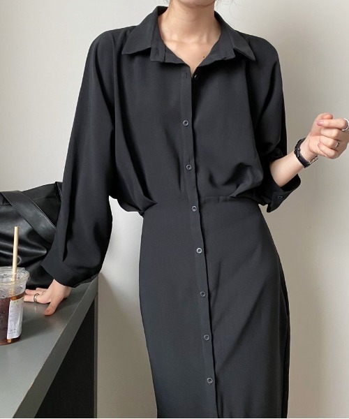 ABITOKYO（アビトーキョー）の「ボリューム袖ウエストタックシャツロングワンピース（ワンピース・レディース・ブラック/ベージュ/ダークグリーン/ブラウン/ブルーグレー/グレー/ボルドー/ネイビー・FREE）」の9枚目の写真