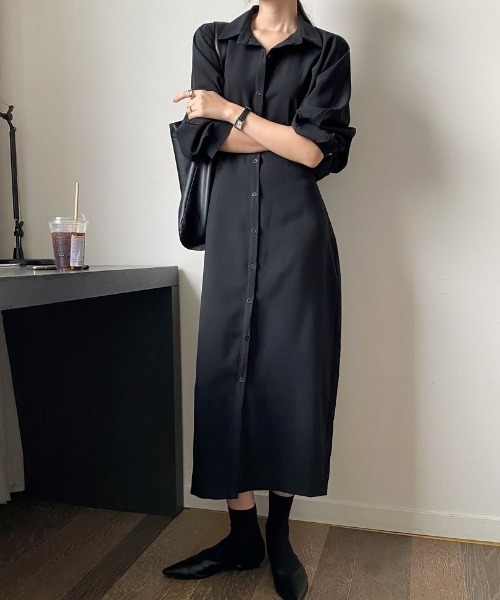 ABITOKYO（アビトーキョー）の「ボリューム袖ウエストタックシャツロングワンピース（ワンピース・レディース・ブラック/ベージュ/ダークグリーン/ブラウン/ブルーグレー/グレー/ボルドー/ネイビー・FREE）」の15枚目の写真