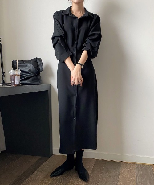 ABITOKYO（アビトーキョー）の「ボリューム袖ウエストタックシャツロングワンピース（ワンピース・レディース・ブラック/ベージュ/ダークグリーン/ブラウン/ブルーグレー/グレー/ボルドー/ネイビー・FREE）」の19枚目の写真