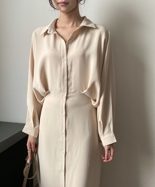 ABITOKYO（アビトーキョー）の「ボリューム袖ウエストタックシャツロングワンピース（ワンピース・レディース・ブラック/ベージュ/ダークグリーン/ブラウン/ブルーグレー/グレー/ボルドー/ネイビー・FREE）」の13枚目の写真