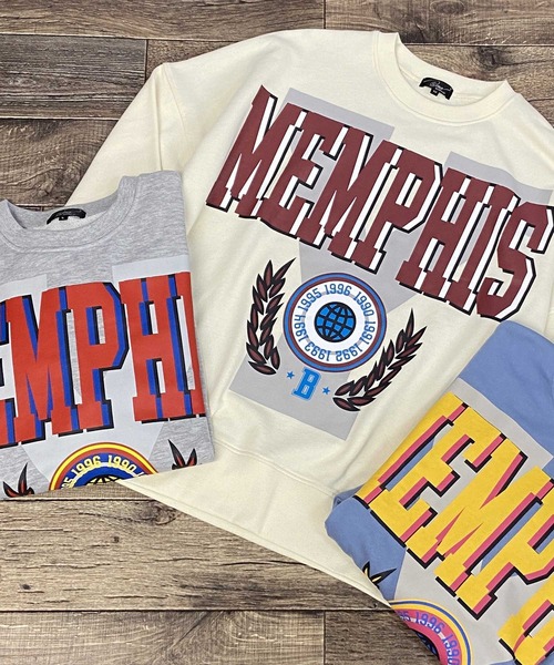 Beno（ビーノ）の「ライト裏毛 カレッジ ロゴ ルーズシルエット トレーナー 【MEMPHIS】（スウェット・メンズ・アイボリー/グレイッシュブルー/グレー・M/L）」の6枚目の写真