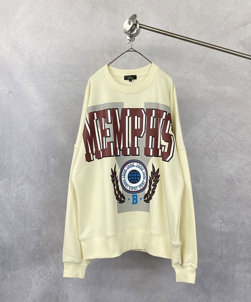 Beno（ビーノ）の「ライト裏毛 カレッジ ロゴ ルーズシルエット トレーナー 【MEMPHIS】（スウェット・メンズ・アイボリー/グレイッシュブルー/グレー・M/L）」の15枚目の写真