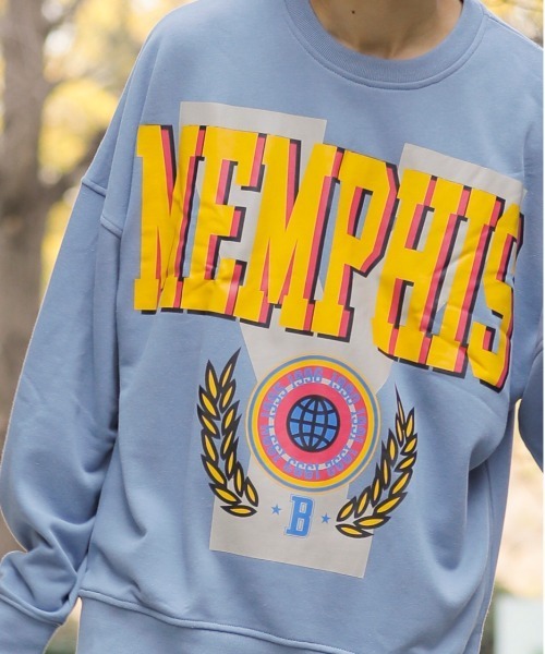 Beno（ビーノ）の「ライト裏毛 カレッジ ロゴ ルーズシルエット トレーナー 【MEMPHIS】（スウェット・メンズ・アイボリー/グレイッシュブルー/グレー・M/L）」の8枚目の写真