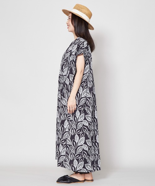 チャイハネ（チャイハネ）の「【チャイハネ】yul リーフ柄フレンチスリーブワンピース（ワンピース・レディース・ブラック/レッド/ホワイト・FREE）」の15枚目の写真