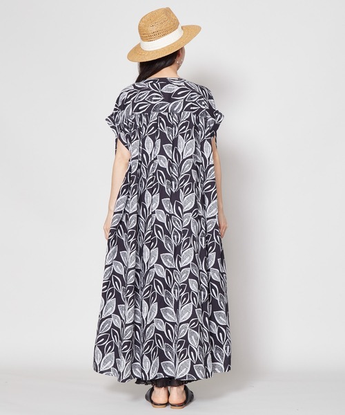 チャイハネ（チャイハネ）の「【チャイハネ】yul リーフ柄フレンチスリーブワンピース（ワンピース・レディース・ブラック/レッド/ホワイト・FREE）」の14枚目の写真