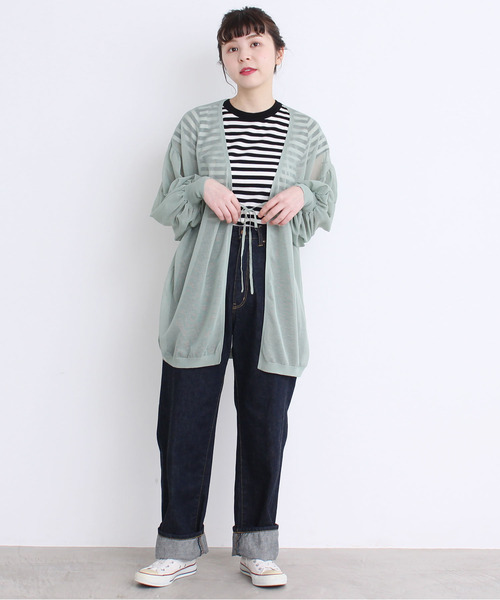 Child Woman ドットアンドストライプス チャイルドウーマン のファッション 60 Vis Ny天竺シースルーチュニックカーディガン カーディガン ボレロ Dot Stripes