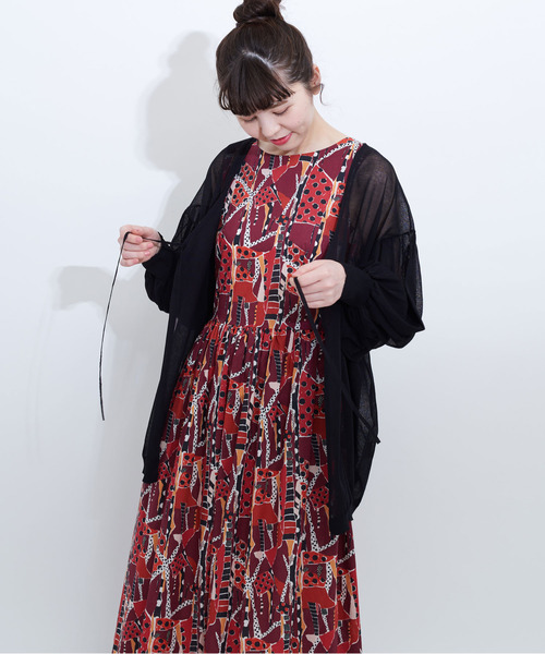 Child Woman ドットアンドストライプス チャイルドウーマン のファッション 60 Vis Ny天竺シースルーチュニックカーディガン カーディガン ボレロ Dot Stripes