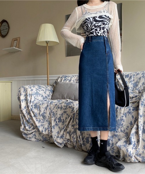 aimoha(アイモハ)の「スリットデニムスカート(デニムスカート・レディース・ブルー/ブラック/ネイビー/ブルー系その他・SMALL/MEDIUM/LARGE)」の6枚目の写真