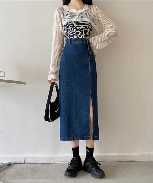 aimoha(アイモハ)の「スリットデニムスカート(デニムスカート・レディース・ブルー/ブラック/ネイビー/ブルー系その他・SMALL/MEDIUM/LARGE)」の11枚目の写真