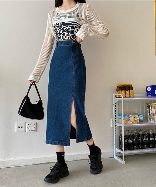 aimoha(アイモハ)の「スリットデニムスカート(デニムスカート・レディース・ブルー/ブラック/ネイビー/ブルー系その他・SMALL/MEDIUM/LARGE)」の12枚目の写真