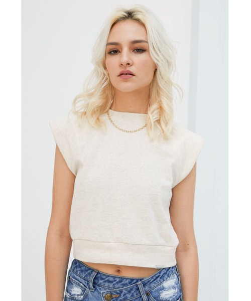 ALEXIA STAM（アリシアスタン）の「Sleeveless Power Shoulder Top/スリーブレスパワーショルダートップ（Tシャツ/カットソー・レディース・ホワイト系/ベージュ/グレー・FREE）」の5枚目の写真