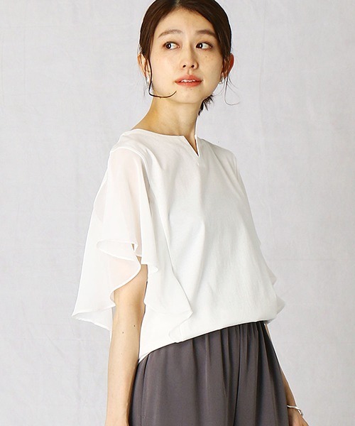 Comme　Ca　Mature（コムサマチュア）の「フリルカットソー（Tシャツ/カットソー・レディース・ホワイト/ブラック/カーキ・MEDIUM/LARGE）」の2枚目の写真