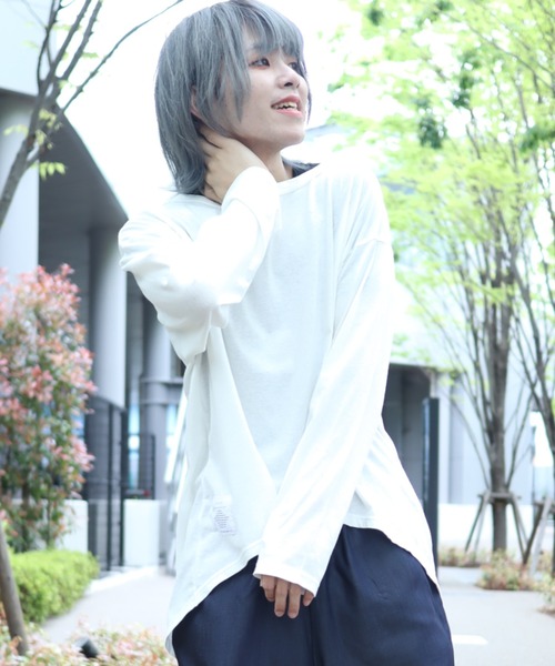 rovtski(ロフトスキー)の「CLASSIC ROV リネンコットン 麻の質感が心地よい裾ラウンドワイドネックLS(Tシャツ/カットソー・メンズ・ネイビー/オフホワイト/サックスブルー/ベージュ系その他/ライトグレー・FREE)」の2枚目の写真