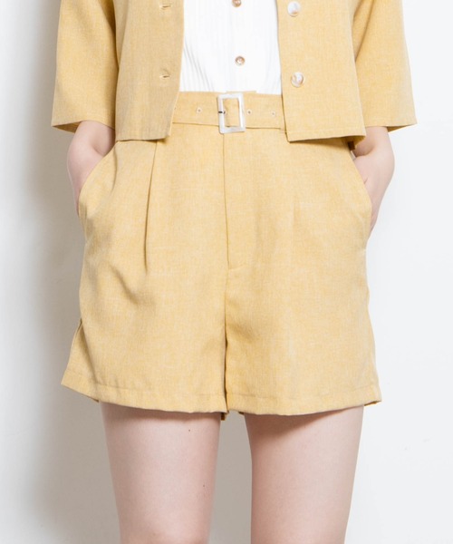 WEGO（ウィゴー）の「WEGO/ベルト付きリネンライクショートパンツ（スラックス・レディース・イエロー/グリーン系その他2/アイボリー/グリーン/ブラウン系その他2・MEDIUM/SMALL）」の5枚目の写真