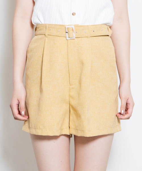 WEGO（ウィゴー）の「WEGO/ベルト付きリネンライクショートパンツ（スラックス・レディース・イエロー/グリーン系その他2/アイボリー/グリーン/ブラウン系その他2・MEDIUM/SMALL）」の15枚目の写真