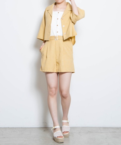 WEGO（ウィゴー）の「WEGO/ベルト付きリネンライクショートパンツ（スラックス・レディース・イエロー/グリーン系その他2/アイボリー/グリーン/ブラウン系その他2・MEDIUM/SMALL）」の13枚目の写真