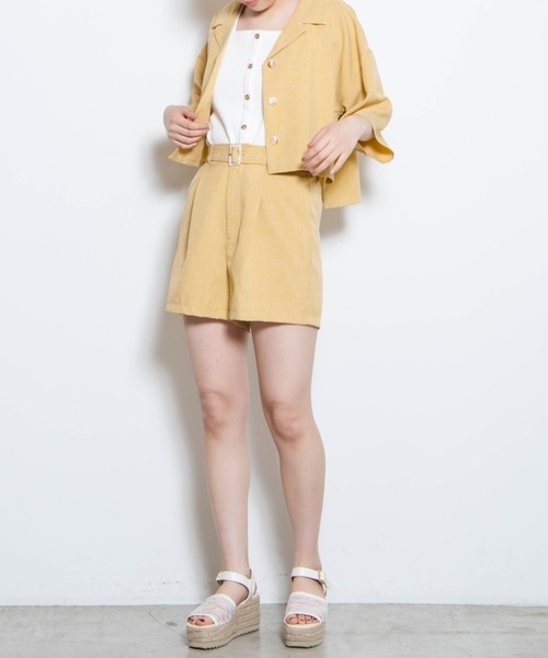 WEGO（ウィゴー）の「WEGO/ベルト付きリネンライクショートパンツ（スラックス・レディース・イエロー/グリーン系その他2/アイボリー/グリーン/ブラウン系その他2・MEDIUM/SMALL）」の14枚目の写真