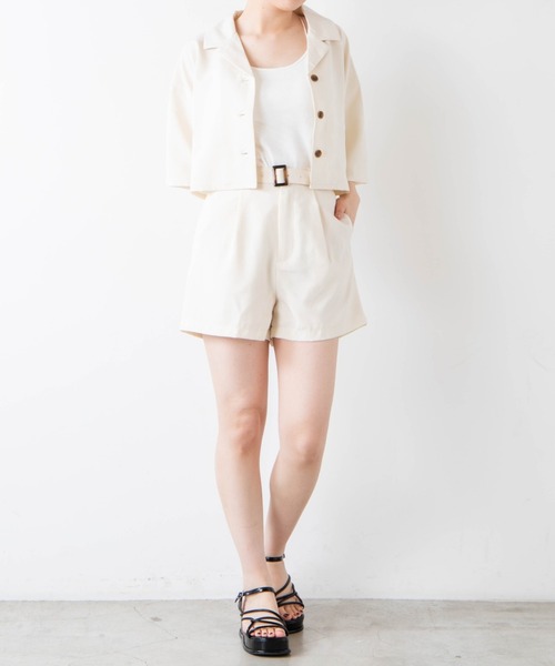 WEGO（ウィゴー）の「WEGO/ベルト付きリネンライクショートパンツ（スラックス・レディース・イエロー/グリーン系その他2/アイボリー/グリーン/ブラウン系その他2・MEDIUM/SMALL）」の6枚目の写真