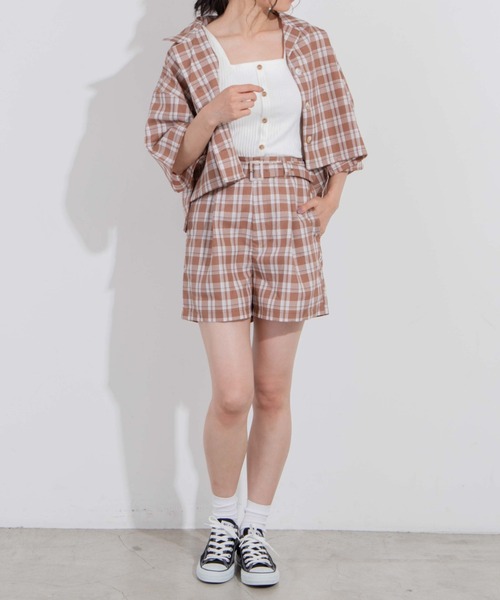 WEGO（ウィゴー）の「WEGO/ベルト付きリネンライクショートパンツ（スラックス・レディース・イエロー/グリーン系その他2/アイボリー/グリーン/ブラウン系その他2・MEDIUM/SMALL）」の20枚目の写真