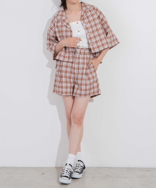 WEGO（ウィゴー）の「WEGO/ベルト付きリネンライクショートパンツ（スラックス・レディース・イエロー/グリーン系その他2/アイボリー/グリーン/ブラウン系その他2・MEDIUM/SMALL）」の21枚目の写真