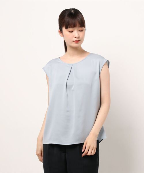 m.f.editorial（エムエフエディトリアル）の「エムエフエディトリアルレディース/m.f.editorial：Women ジョーゼット後ろフリルノースリーブプルオーバーブラウス（シャツ/ブラウス・レディース・グレー/サックスブルー/グリーン・MEDIUM/LARGE）」の3枚目の写真