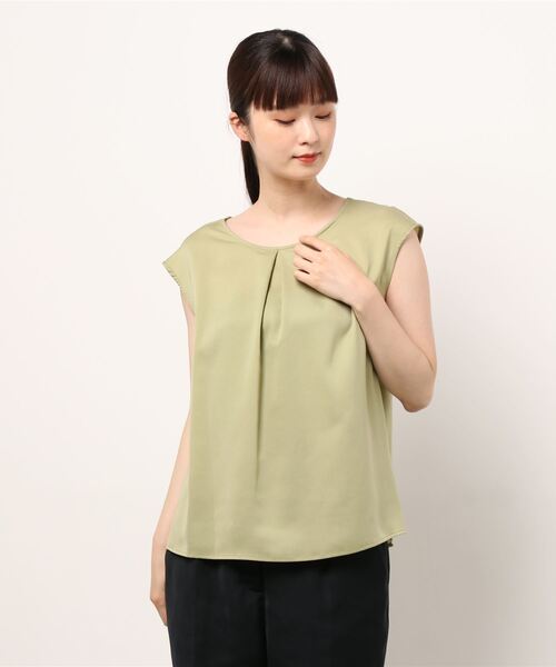 m.f.editorial（エムエフエディトリアル）の「エムエフエディトリアルレディース/m.f.editorial：Women ジョーゼット後ろフリルノースリーブプルオーバーブラウス（シャツ/ブラウス・レディース・グレー/サックスブルー/グリーン・MEDIUM/LARGE）」の2枚目の写真