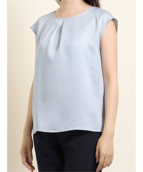 m.f.editorial（エムエフエディトリアル）の「エムエフエディトリアルレディース/m.f.editorial：Women ジョーゼット後ろフリルノースリーブプルオーバーブラウス（シャツ/ブラウス・レディース・グレー/サックスブルー/グリーン・MEDIUM/LARGE）」の6枚目の写真