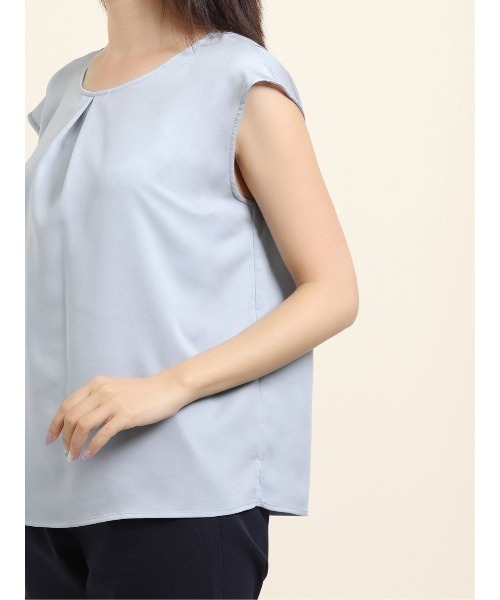 m.f.editorial（エムエフエディトリアル）の「エムエフエディトリアルレディース/m.f.editorial：Women ジョーゼット後ろフリルノースリーブプルオーバーブラウス（シャツ/ブラウス・レディース・グレー/サックスブルー/グリーン・MEDIUM/LARGE）」の10枚目の写真