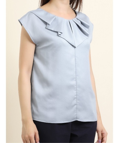 m.f.editorial（エムエフエディトリアル）の「エムエフエディトリアルレディース/m.f.editorial：Women ジョーゼット後ろフリルノースリーブプルオーバーブラウス（シャツ/ブラウス・レディース・グレー/サックスブルー/グリーン・MEDIUM/LARGE）」の11枚目の写真