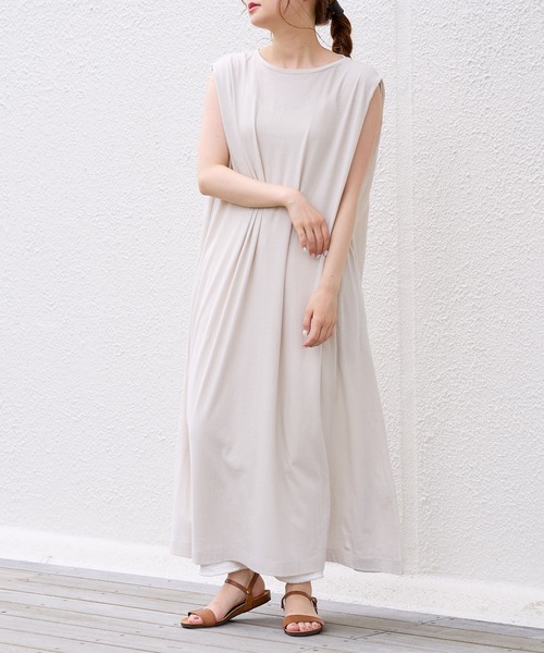 PUAL CE CIN（ピュアルセシン）の「【WEB限定】バックプリントノースリーブワンピース（チュニック・レディース・チャコール/ライトベージュ/オリーブ系/ピンク系その他・FREE）」の5枚目の写真