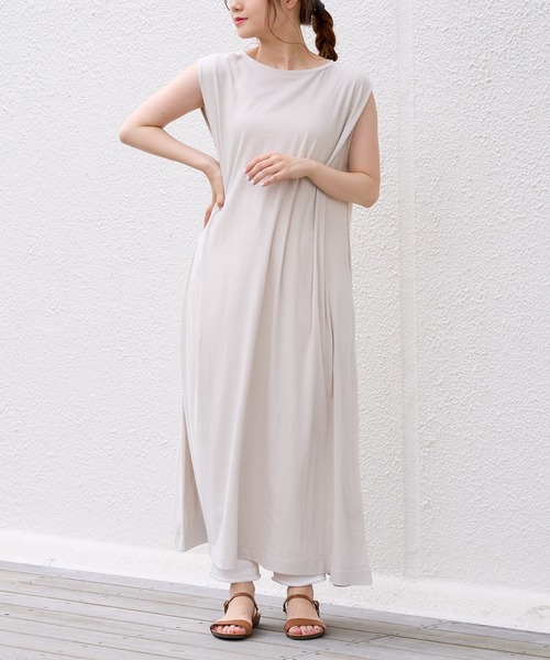 PUAL CE CIN（ピュアルセシン）の「【WEB限定】バックプリントノースリーブワンピース（チュニック・レディース・チャコール/ライトベージュ/オリーブ系/ピンク系その他・FREE）」の6枚目の写真