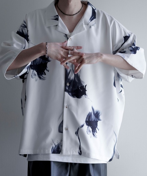 00s~ レーヨン100% L/S シャツ 薔薇 モードロック 光沢 ドレープ ADAM ET ROPÉ HOMME(アダム エ ロペ オム) / リラックス
