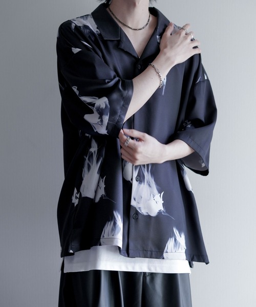 Lily & Rose' Drape Oversize Shirt / 百合柄&薔薇柄ドレープ