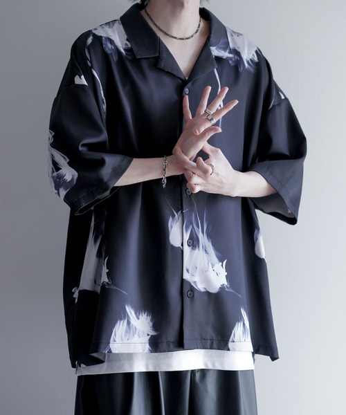 Lily & Rose' Drape Oversize Shirt / 百合柄&薔薇柄ドレープ