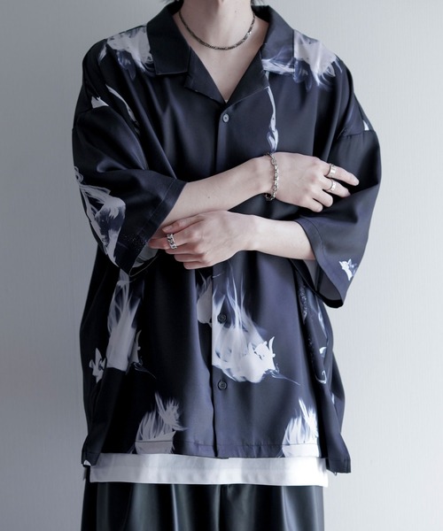 Lily & Rose' Drape Oversize Shirt / 百合柄&薔薇柄ドレープ
