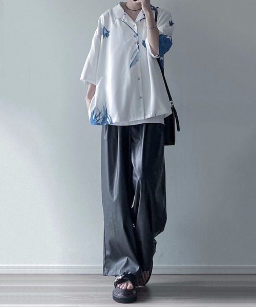 00s~ レーヨン100% L/S シャツ 薔薇 モードロック 光沢 ドレープ Lily & Rose' Drape Oversize Shirt / 百合柄&薔薇柄ドレープ