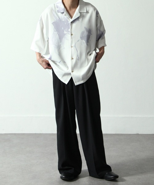 00s~ レーヨン100% L/S シャツ 薔薇 モードロック 光沢 ドレープ 90s Vintage シルク100% L/S シャツ 光沢 ドレープ マゼンタ