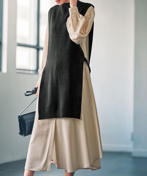 セール】ベストレイヤードシャツワンピースセット（アンサンブル  