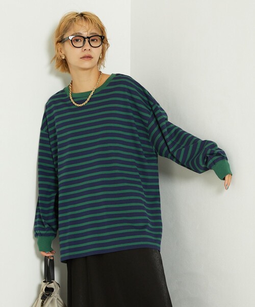 FREAK'S STORE（フリークスストア）の「ボーダービッグロンＴ(ロングスリーブＴシャツ)（Tシャツ/カットソー・レディース・ブラック/ネイビー/イエロー/ピンク/サックスブルー・ﾌﾘ-）」の8枚目の写真