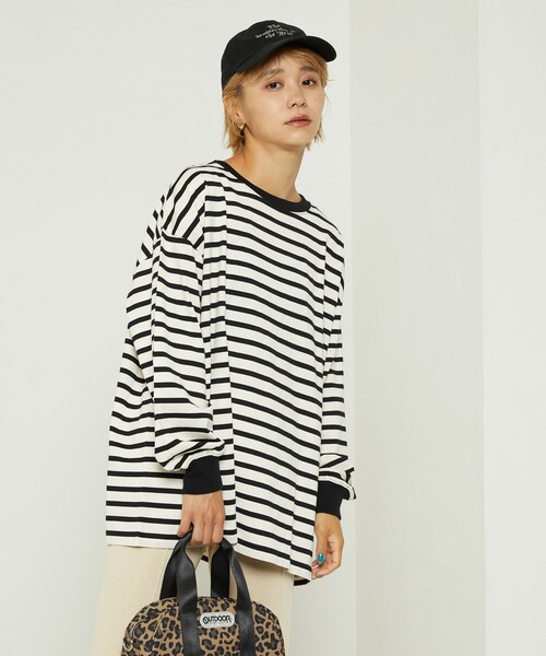 FREAK'S STORE（フリークスストア）の「ボーダービッグロンＴ(ロングスリーブＴシャツ)（Tシャツ/カットソー・レディース・ブラック/ネイビー/イエロー/ピンク/サックスブルー・ﾌﾘ-）」の15枚目の写真