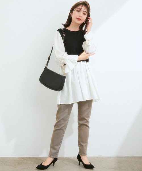 VIS（ビス）の「斜めがけもできる、マルチWAYチェーンバック（ショルダーバッグ・レディース・グリーン/ベージュ系その他/ブラック・FREE）」の11枚目の写真